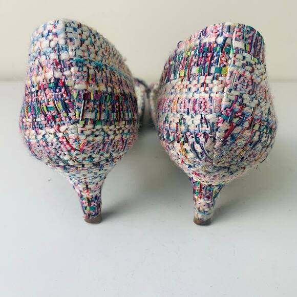 1901 Size 7M Pastel Tweed Plaid Bow Kitten Heel Pumps Pointed Toe Twee Coquette - Picture 10 of 16